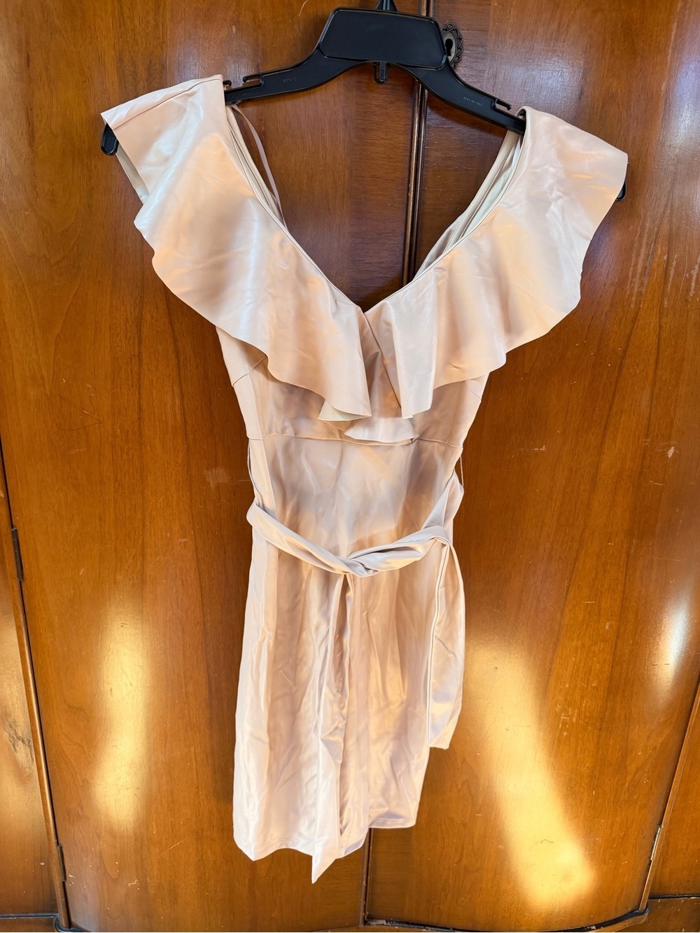 BEBE Tan Vegan Leather Ruffle Dress - Picture 2 of 6